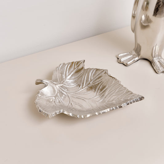 Shiny Silver Leaf Trinket Tray Dish