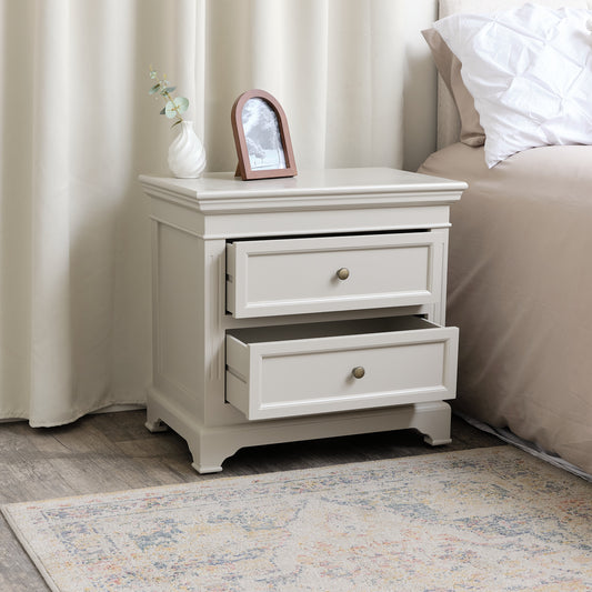 Large Taupe-Grey Two Drawer Bedside Table - Daventry Taupe-Grey Range