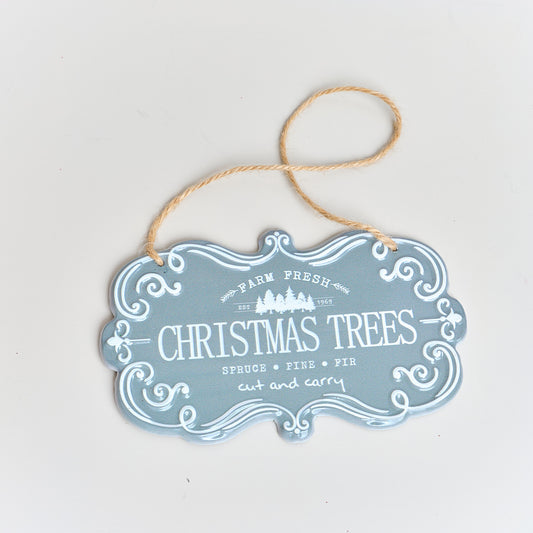 Blue & White Christmas Trees Hanging Sign - 18cm x 10.5cm