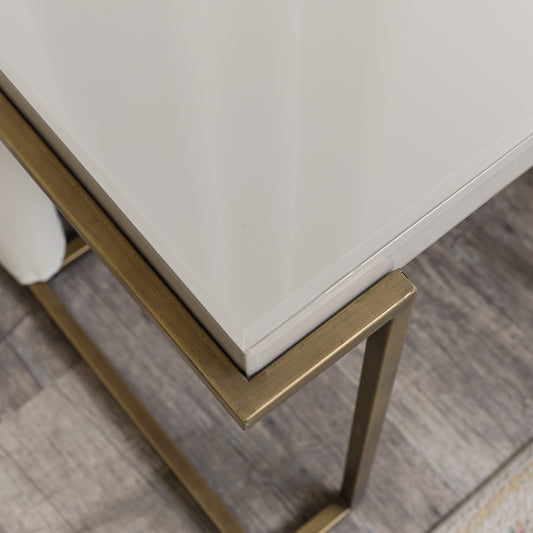 Rectangular Metal Taupe Grey and Gold Framed Side Table