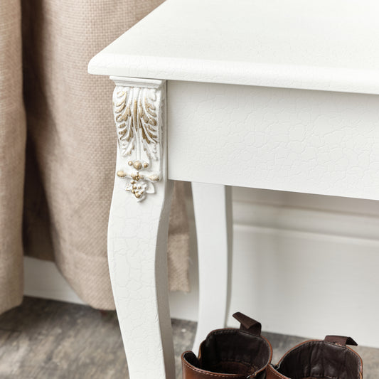 Ornate White Detailed Bench with Wooden Top - Pays Blanc Range