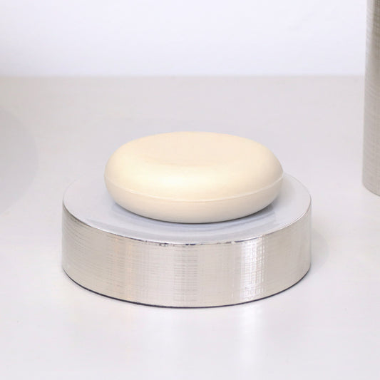 Silver Textured Metal Round Soap Dish