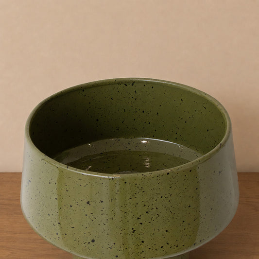 Round Olive Green Speckled Iron Planter Pot - 24cm x 20cm