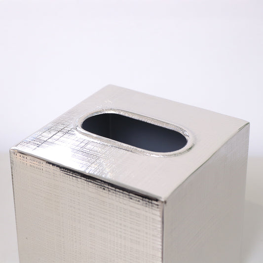 Silver Textured Metal Tissue Box Holder