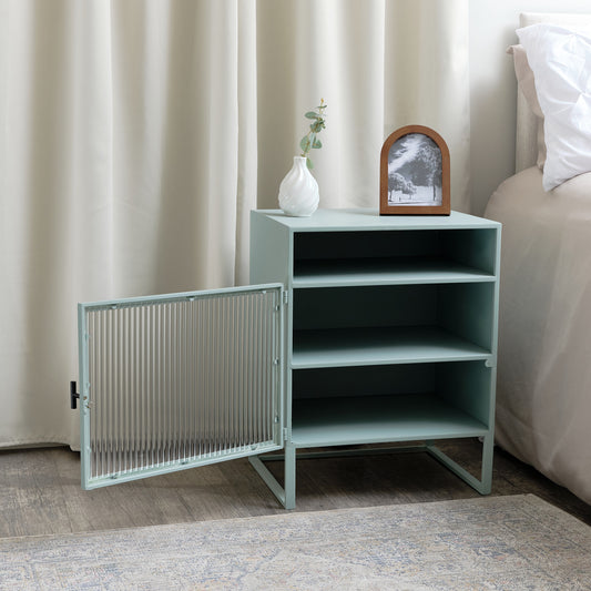 Pale Blue Reeded Glass Bedside Table