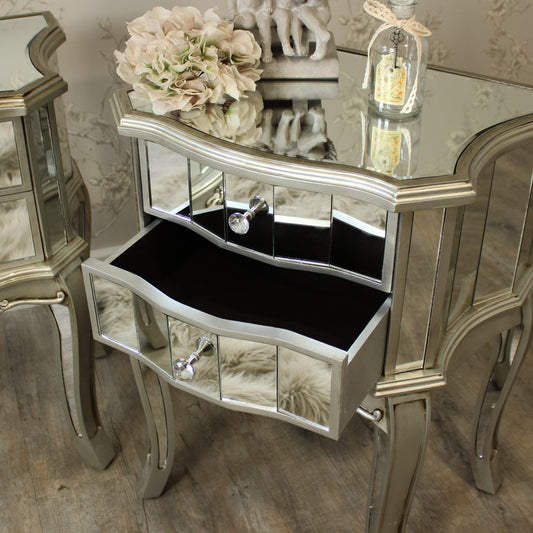Pair of Mirrored 2 Drawer Bedside Tables - Tiffany Range