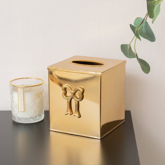Metallic Gold Metal Bow Tissue Box