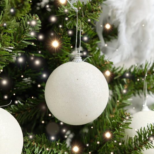 Set of 3 White Beaded Baubles - 8cm