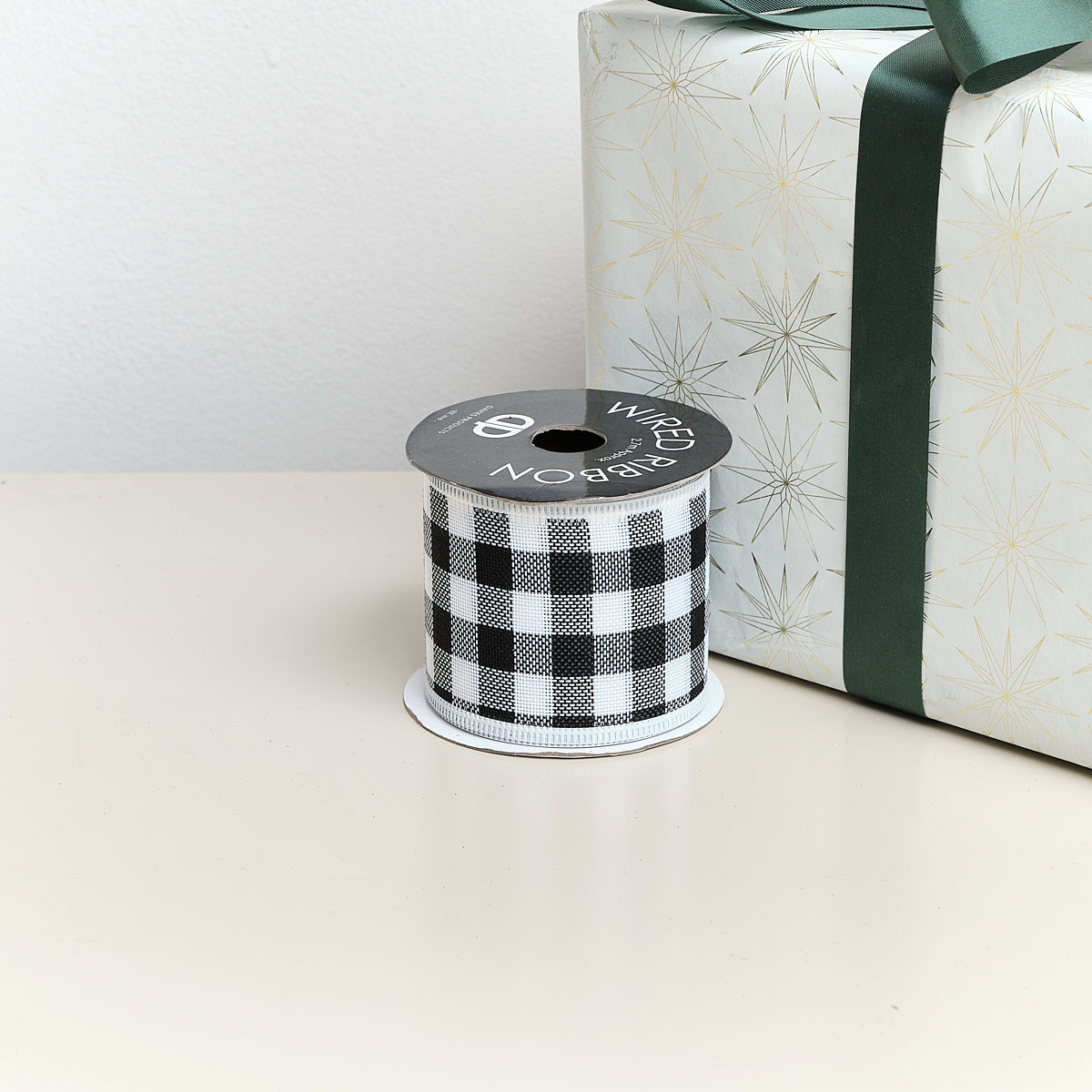 Large Black & White Checked Ribbon Garland - 270cm