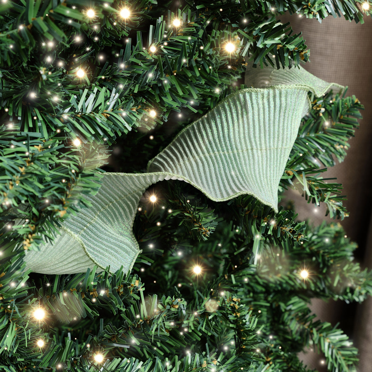 Green Sparkle Ruffle Christmas Tree Ribbon - 270cm