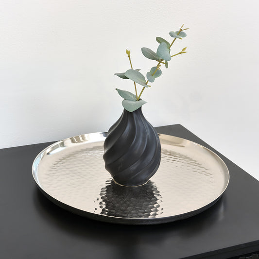 Large Round Silver Hammered Metal Tray