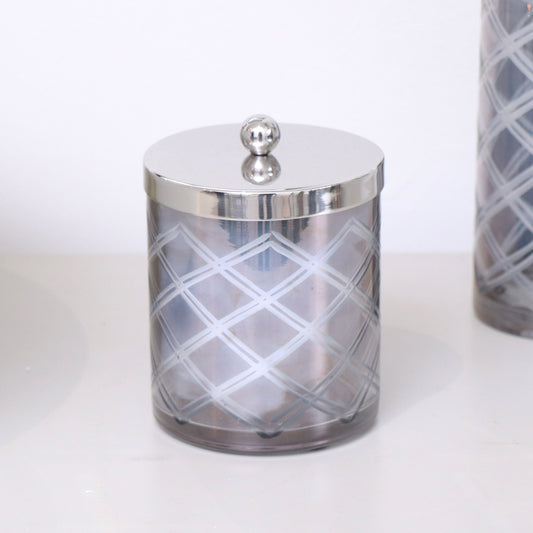 Smoked Patterned Glass Bathroom Canister with Silver Chrome Lid