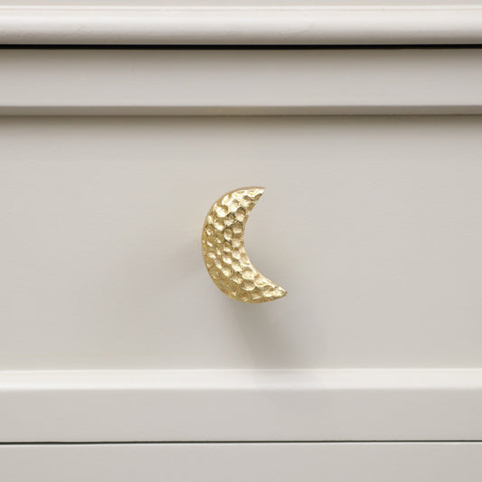 Shiny Gold Hammered Crescent Moon Drawer Knob