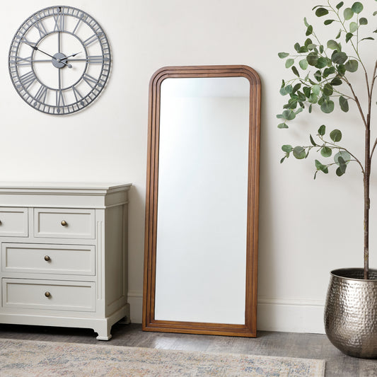 Dark Wood Arched Frame Wall Mirror 60cm x 140cm