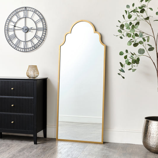 Antique Brushed Gold Arched Wall Mirror 155cm x 60cm