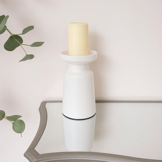 Large White Metal Round Pillar Candle Holder - 28cm