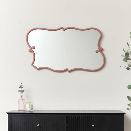 Large Dark Pink Vintage Asymmetrical Shaped Wall Mirror - 84cm x 53cm