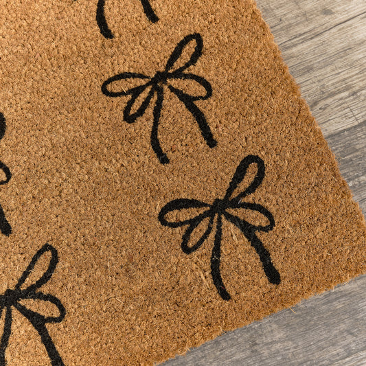 Black Bow Detail PVC Backed Coir Doormat 60cm x 40cm
