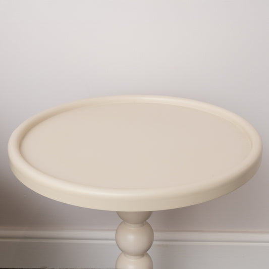 Taupe Painted Round Wooden Bobble Side Table - 45cm x 56.5cm