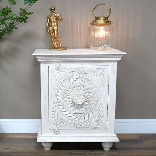 White Distressed Bedside Cabinet