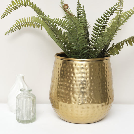 Gold Hammered Metal Planter
