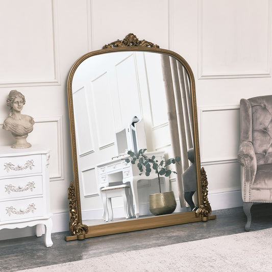 Large Arch Antique Gold Ornate Overmantle Mirror - 152cm x 128cm