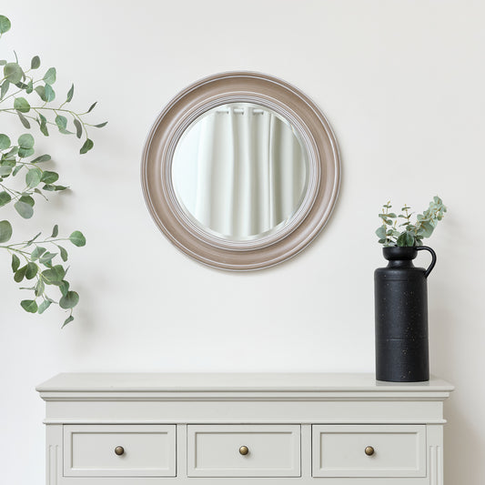 Round Rustic Pale Brown Wood Effect Wall Mirror 65cm x 65cm