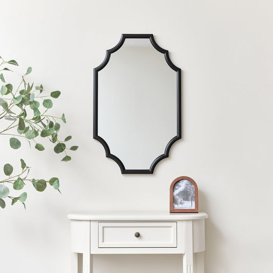 Black Satin Geometric Framed Wall Mirror 80cm x 50cm