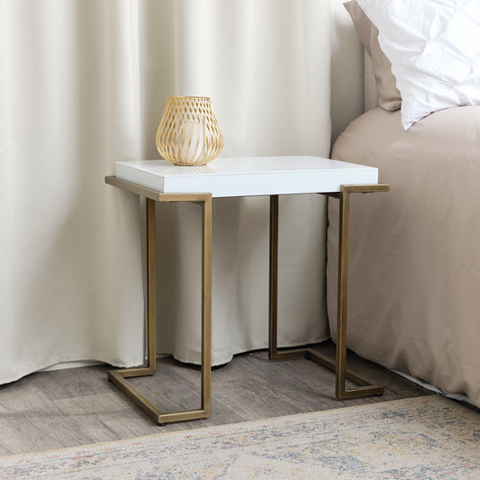 Rectangular Metal White and Gold Framed Side Table