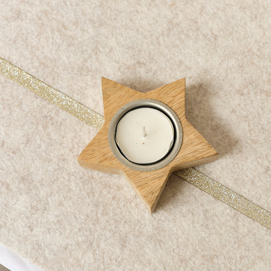 Wooden Star Shaped Tealight Holder - 10cm