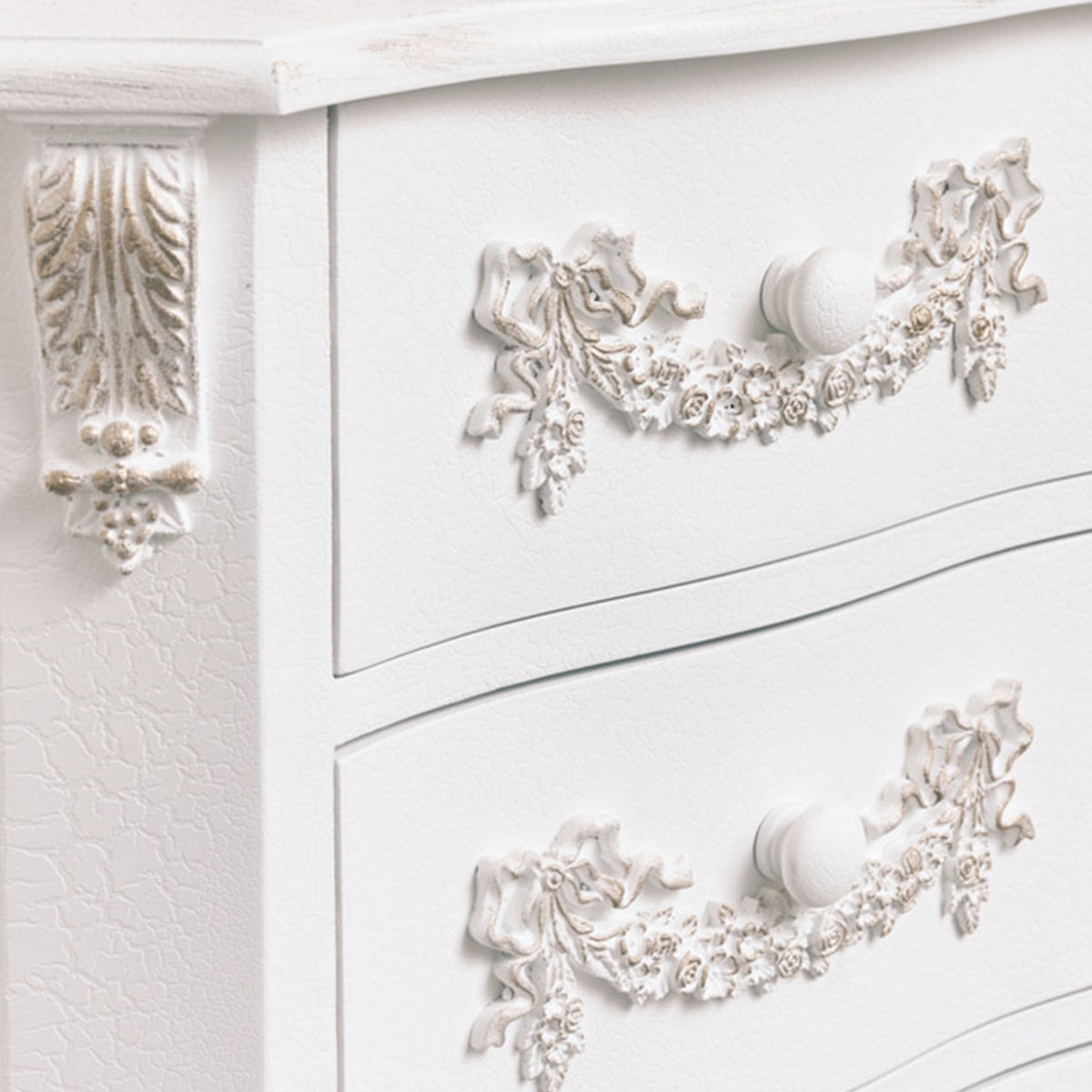 Pair of Antique White 3 Drawer Bedside Tables - Pays Blanc Range