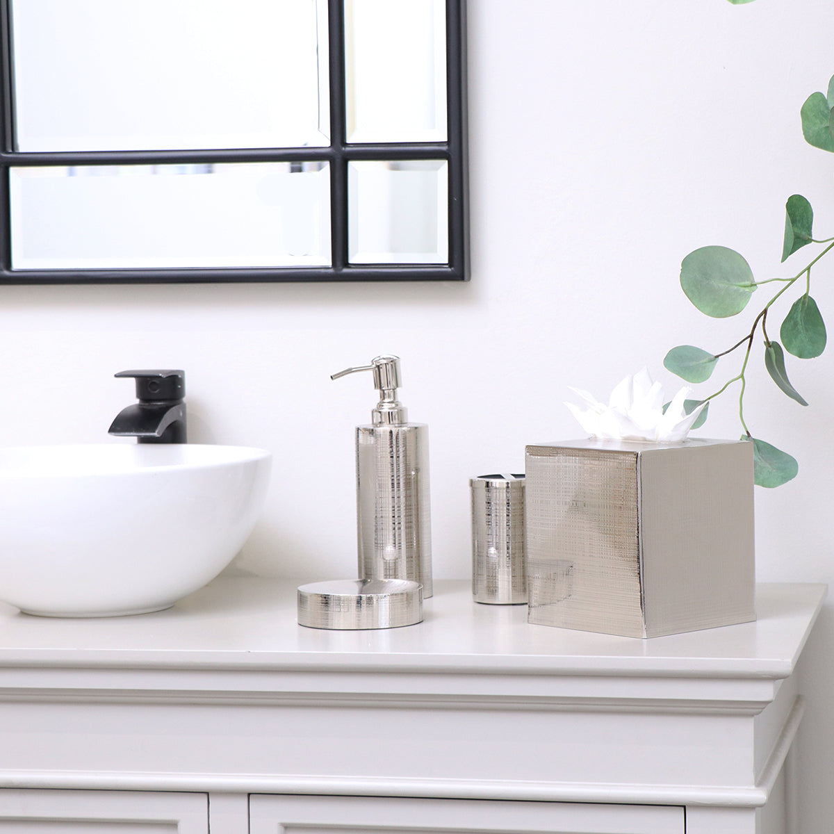 Silver Textured Metal Toothbrush Holder