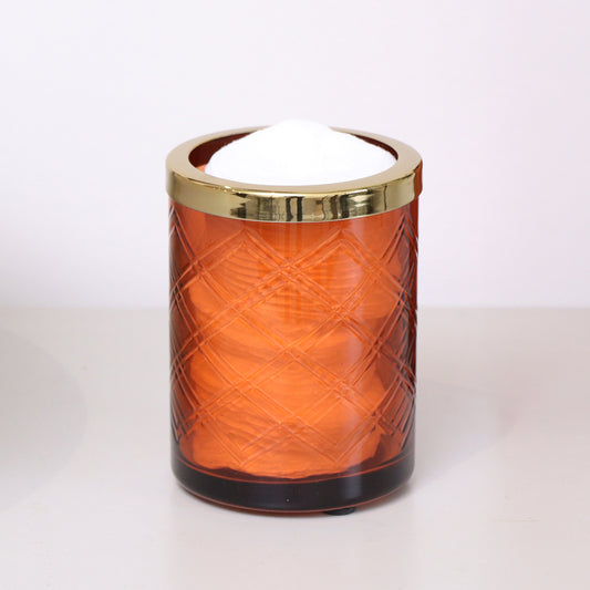 Rust Orange Patterned Glass Bathroom Tumbler with Gold Rim