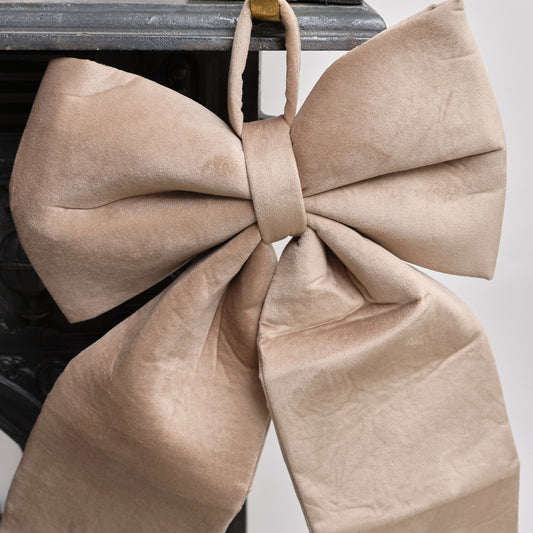 Large Taupe Velvet Christmas Bow - 30cm x 45cm