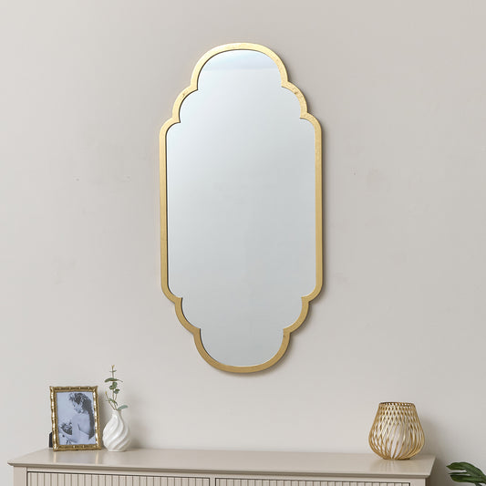 Gold Foiled Curved Scalloped Framed Wall Mirror 50cm x 100cm
