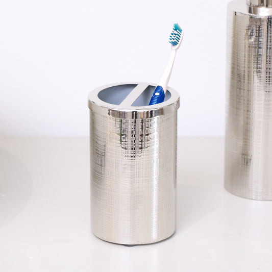 Silver Textured Metal Toothbrush Holder
