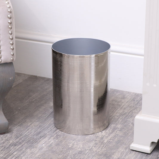 Silver Textured Metal Waste Bin