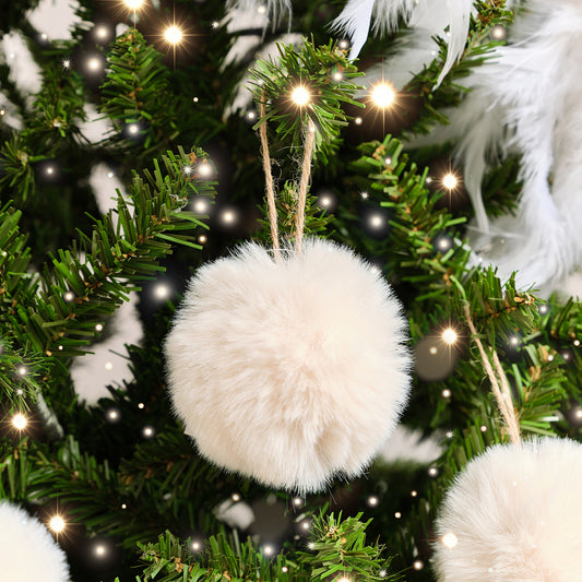 Set of 3 Small Cream Faux Fur Baubles - 7.5cm