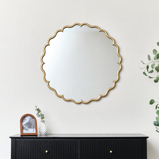 Gold Scalloped Frame Round Wall Mirror - 80cm x 80cm