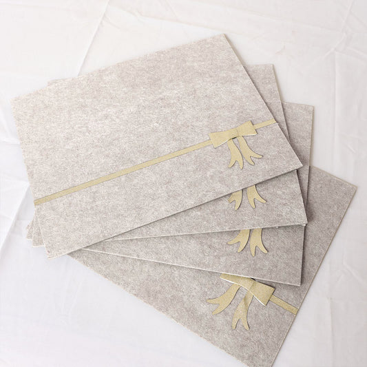 Set of 4 Beige Rectangular Felt Placemat with Champagne Gold Bow