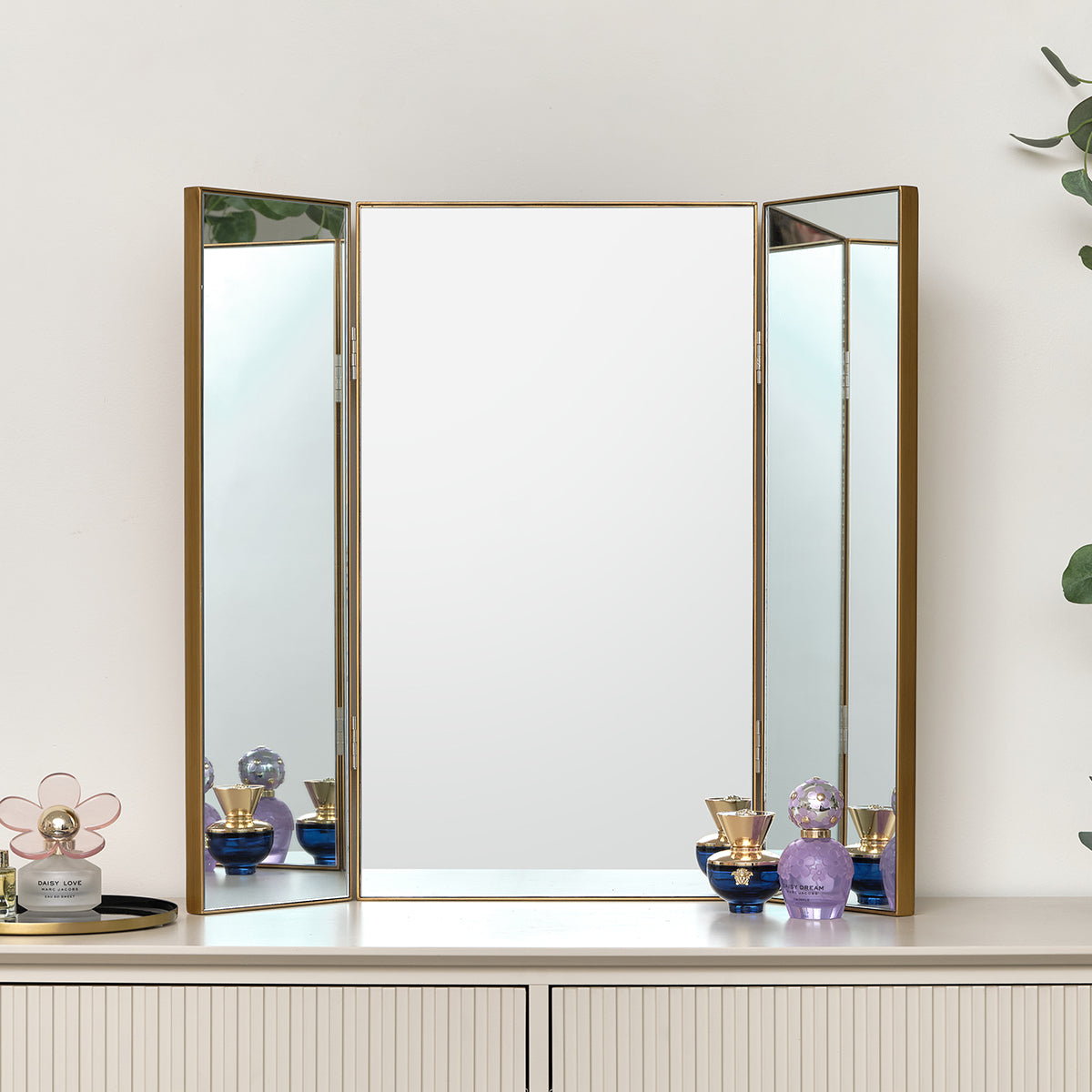Large Gold Dressing Table Triple Mirror - 70cm x 60cm Windsor Browne Large Gold Dressing Table Triple Mirror - 70cm x 60cm Windsor Browne