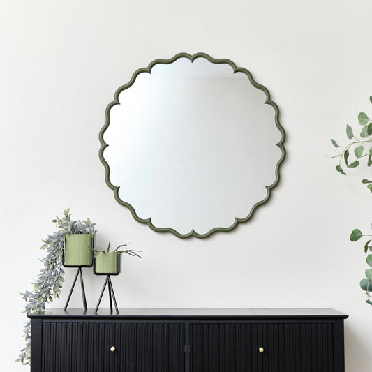 Green Scalloped Frame Round Wall Mirror - 80cm x 80cm