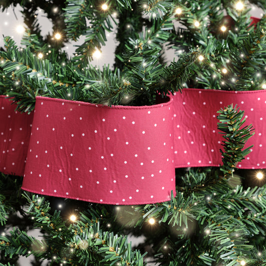 Red Polka Dot Detailed Fabric Tree Ribbon - 270cm
