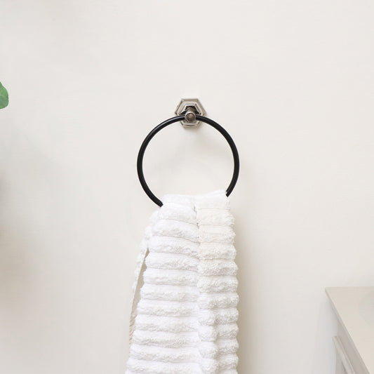 Chrome Silver and Black Towel Ring 18cm
