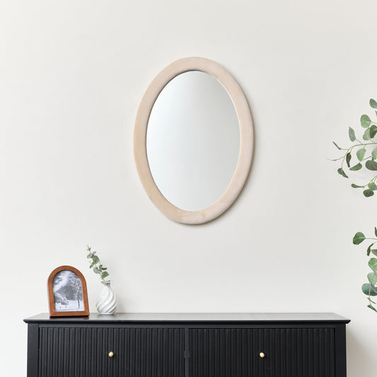 Pale Pink Oval Velvet Framed Wall Mirror 50cm x 70cm