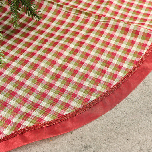 Red Checked Print Christmas Tree Skirt - 120cm
