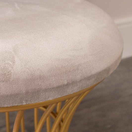 Gold & Grey Metal Detailed Upholstered Dressing Table Stool