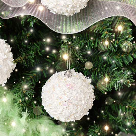 Set of 3 White Chunky Snowball Bauble Decorations - 8cm
