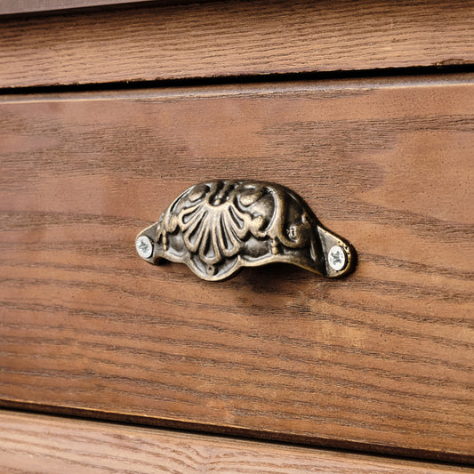 Ornate Brass Patterned Cup Pull Handle