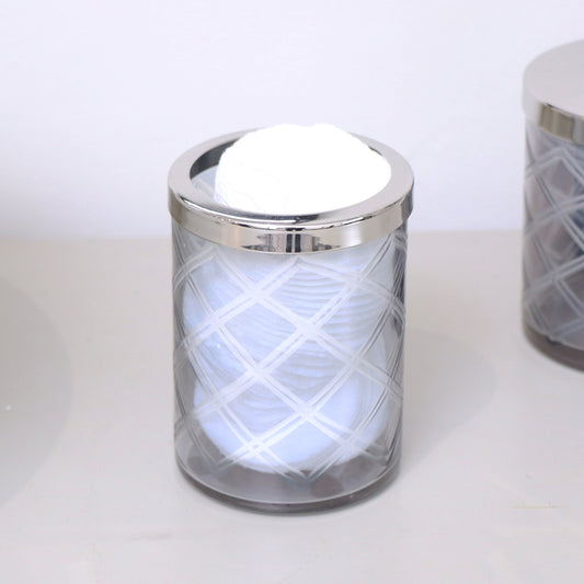 Smoked Patterned Glass Bathroom Tumbler with Silver Rim